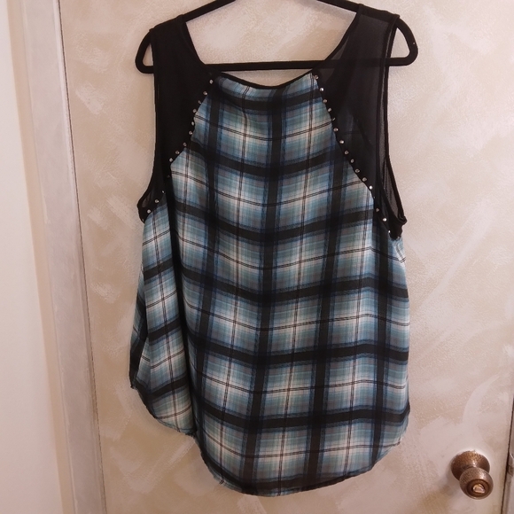 2X Torrid Tank Top Sleeveless Black Teal Plaid Defect - Picture 3 of 6